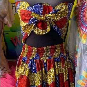 African style top and long elastic band waist skirt